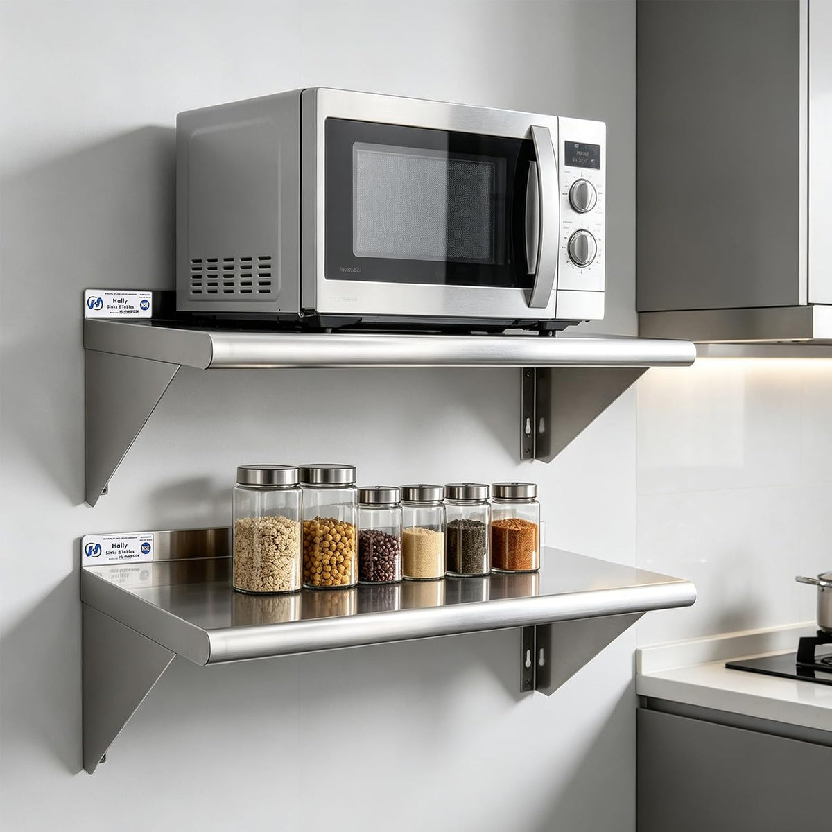 Hally Stainless Steel Shelf 2 Pack Wall Mounted Metal Shelves 10"x24" NSF
