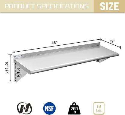 Hally Stainless Steel Shelf 2 Pack Wall Mounted Metal Shelves 10"x24" NSF