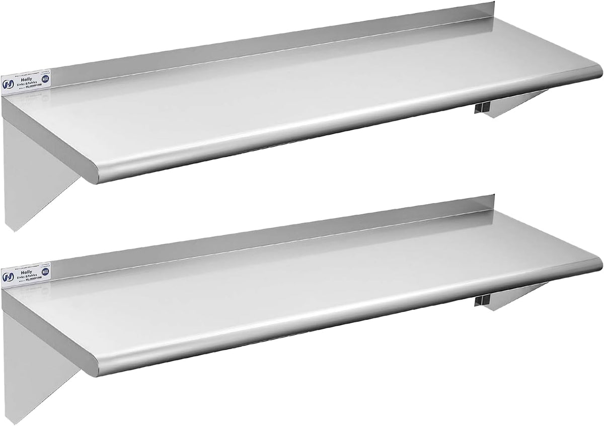 Hally Stainless Steel Shelf 2 Pack Wall Mounted Metal Shelves 10"x24" NSF