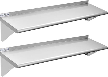 Hally Stainless Steel Shelf 2 Pack Wall Mounted Metal Shelves 10"x24" NSF