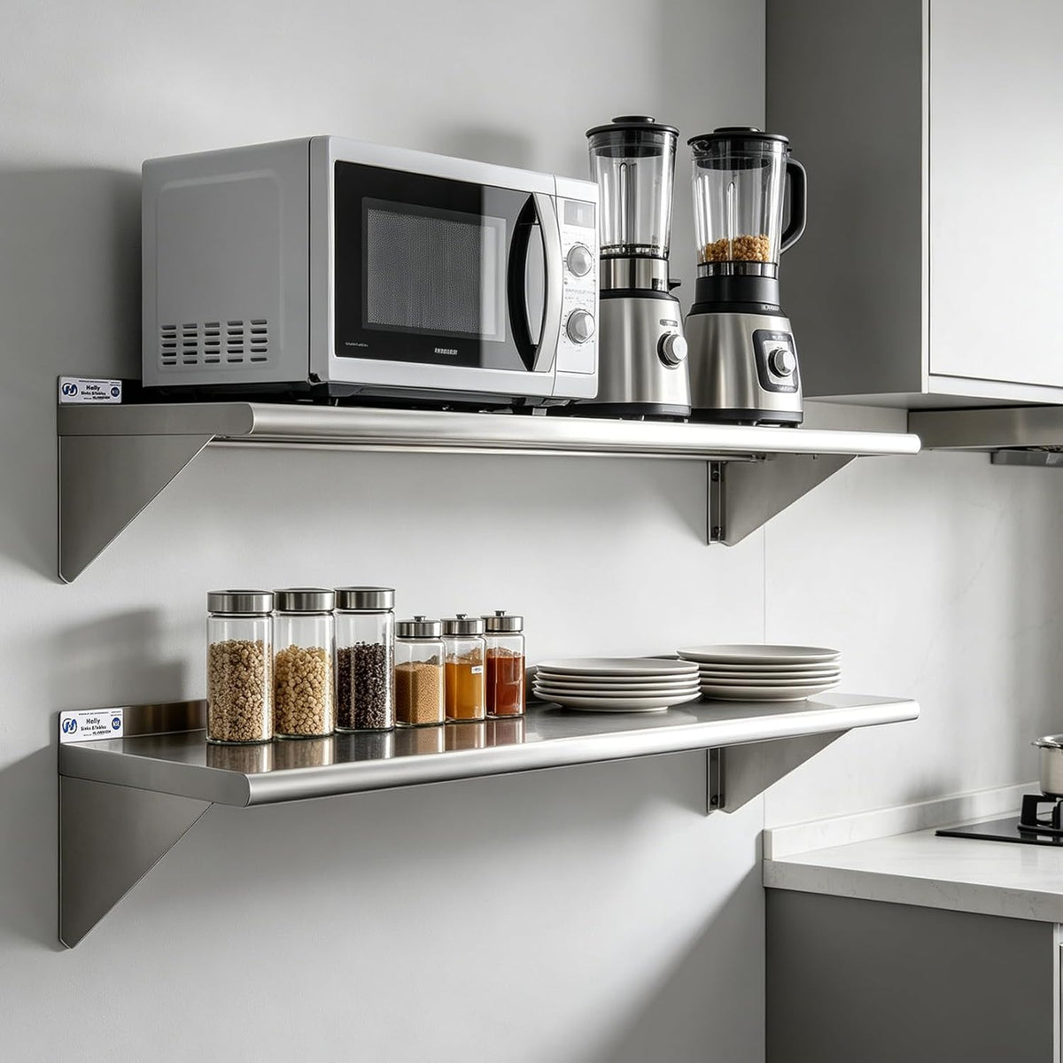 Hally Stainless Steel Shelf 2 Pack Wall Mounted Metal Shelves 10"x24" NSF