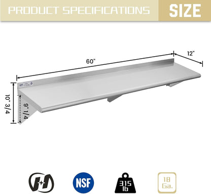 Hally Stainless Steel Shelf 2 Pack Wall Mounted Metal Shelves 10"x24" NSF