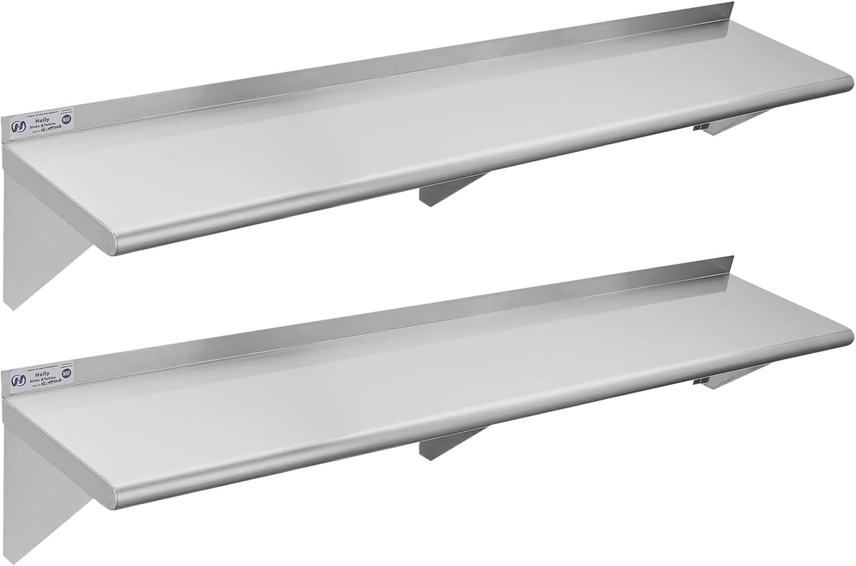 Hally Stainless Steel Shelf 2 Pack Wall Mounted Metal Shelves 10"x24" NSF