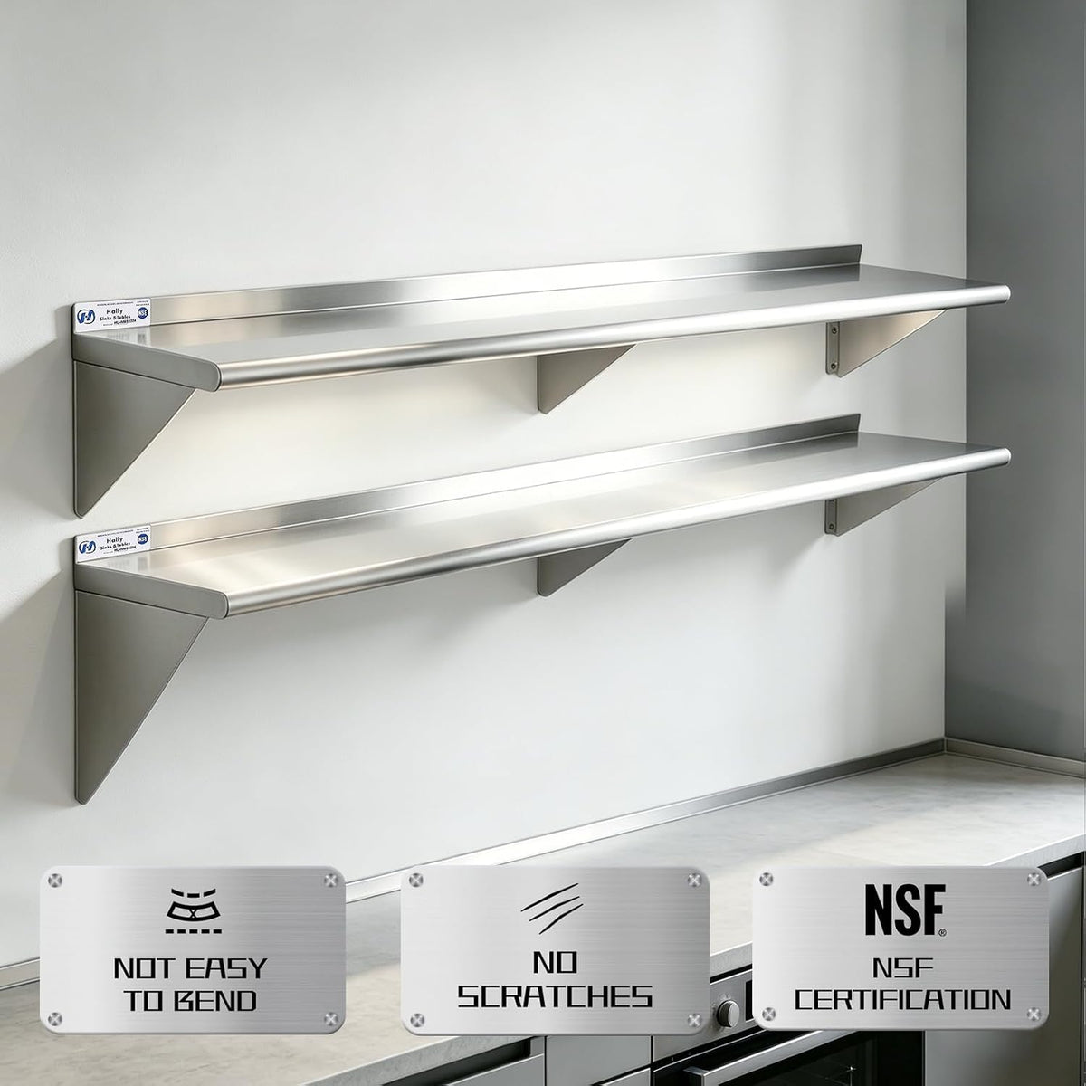 Hally Stainless Steel Shelf 2 Pack Wall Mounted Metal Shelves 10"x24" NSF