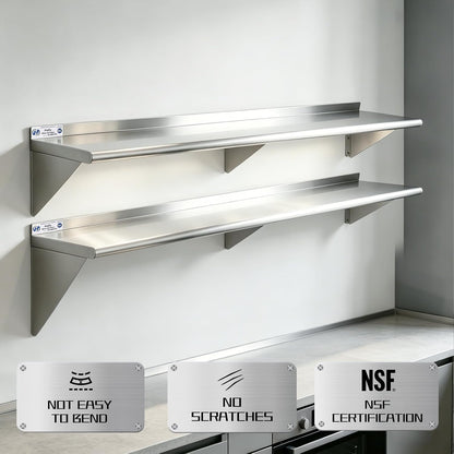 Hally Stainless Steel Shelf 2 Pack Wall Mounted Metal Shelves 10"x24" NSF