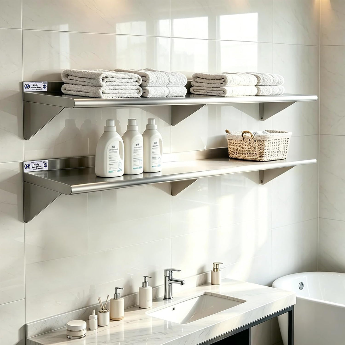 Hally Stainless Steel Shelf 2 Pack Wall Mounted Metal Shelves 10"x24" NSF