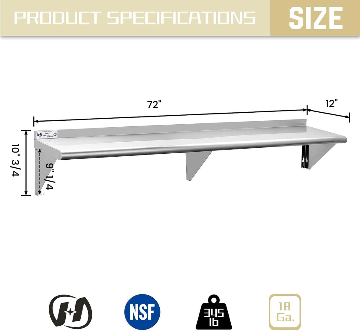 Hally Stainless Steel Shelf 2 Pack Wall Mounted Metal Shelves 10"x24" NSF