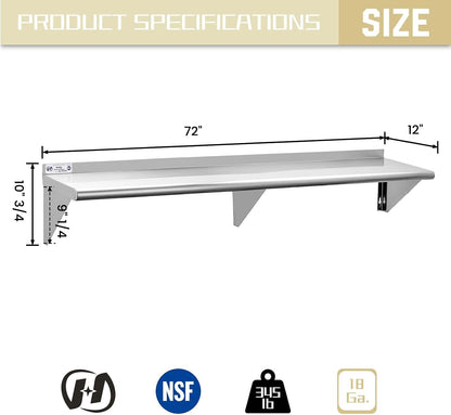 Hally Stainless Steel Shelf 2 Pack Wall Mounted Metal Shelves 10"x24" NSF