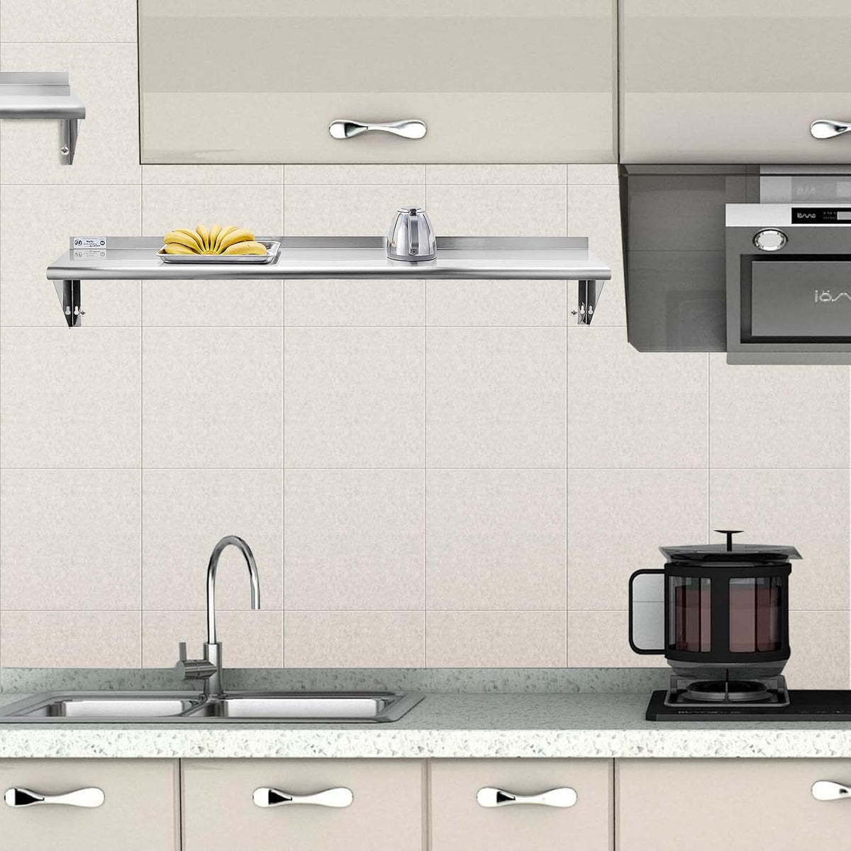 Hally Stainless Steel Shelf 2 Pack Wall Mounted Metal Shelves 10"x24" NSF
