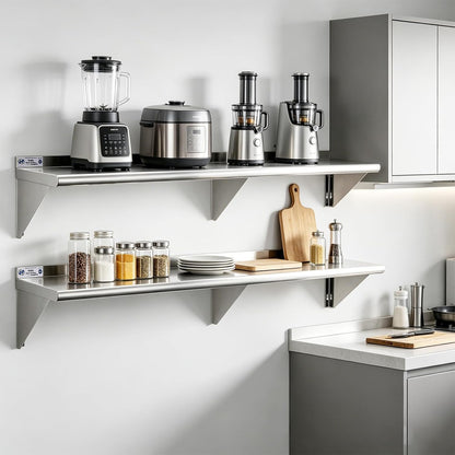 Hally Stainless Steel Shelf 2 Pack Wall Mounted Metal Shelves 10"x24" NSF
