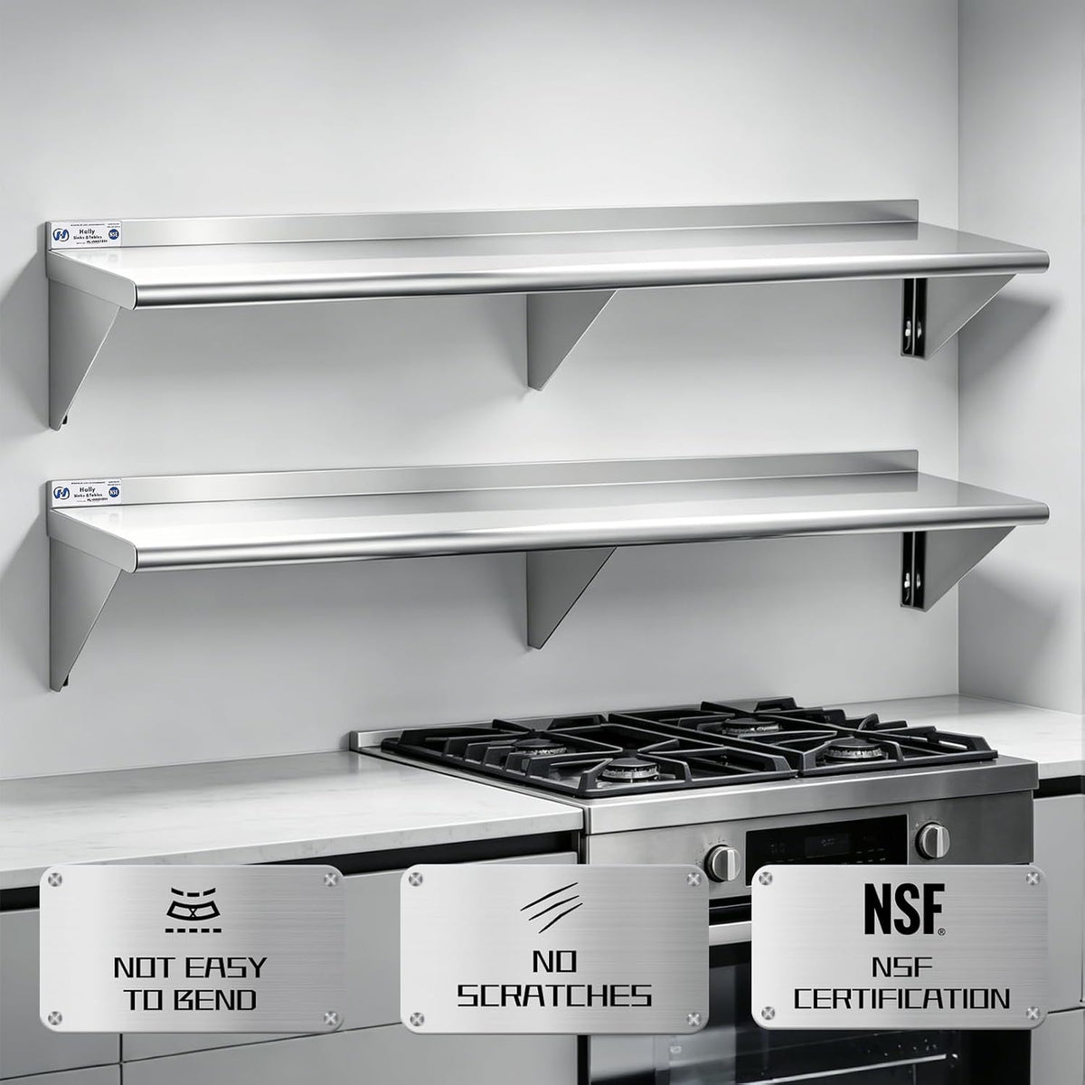 Hally Stainless Steel Shelf 2 Pack Wall Mounted Metal Shelves 10"x24" NSF