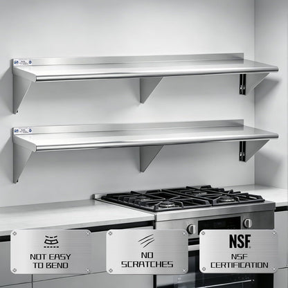 Hally Stainless Steel Shelf 2 Pack Wall Mounted Metal Shelves 10"x24" NSF