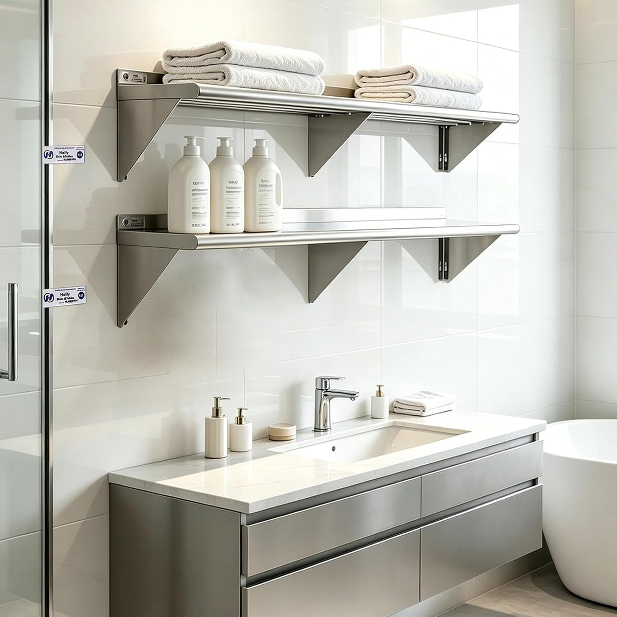 Hally Stainless Steel Shelf 2 Pack Wall Mounted Metal Shelves 10"x24" NSF