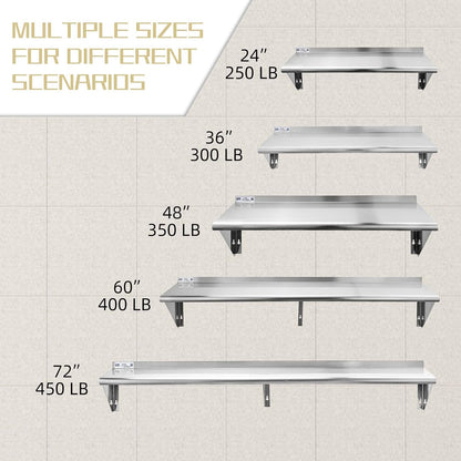 Hally Stainless Steel Shelf 2 Pack Wall Mounted Metal Shelves 10"x24" NSF