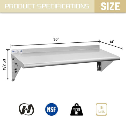Hally Stainless Steel Shelf 2 Pack Wall Mounted Metal Shelves 10"x24" NSF