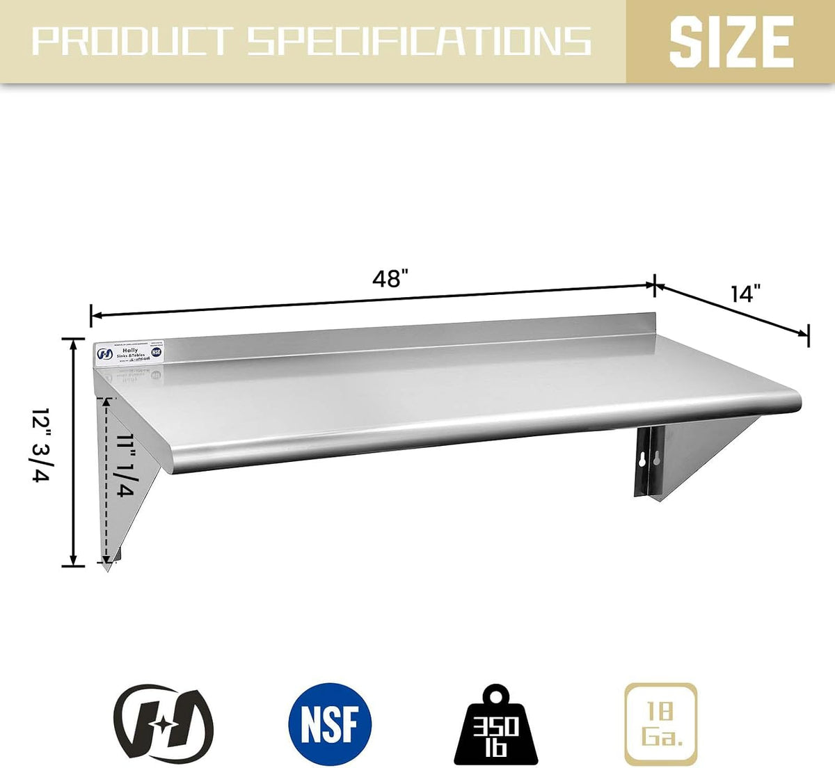 Hally Stainless Steel Shelf 2 Pack Wall Mounted Metal Shelves 10"x24" NSF