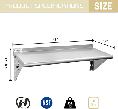 Hally Stainless Steel Shelf 2 Pack Wall Mounted Metal Shelves 10"x24" NSF
