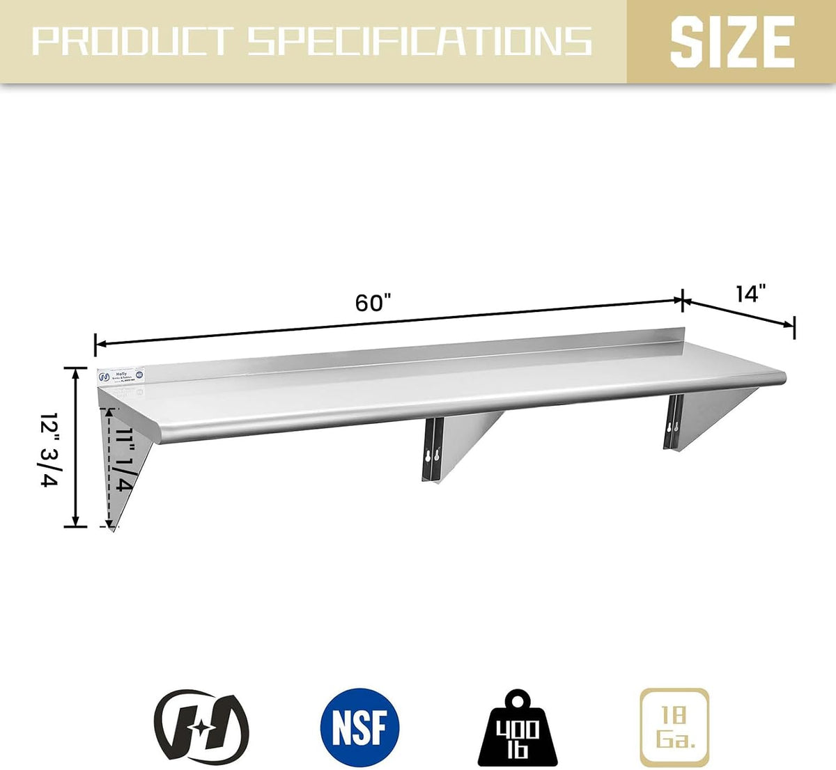 Hally Stainless Steel Shelf 2 Pack Wall Mounted Metal Shelves 10"x24" NSF