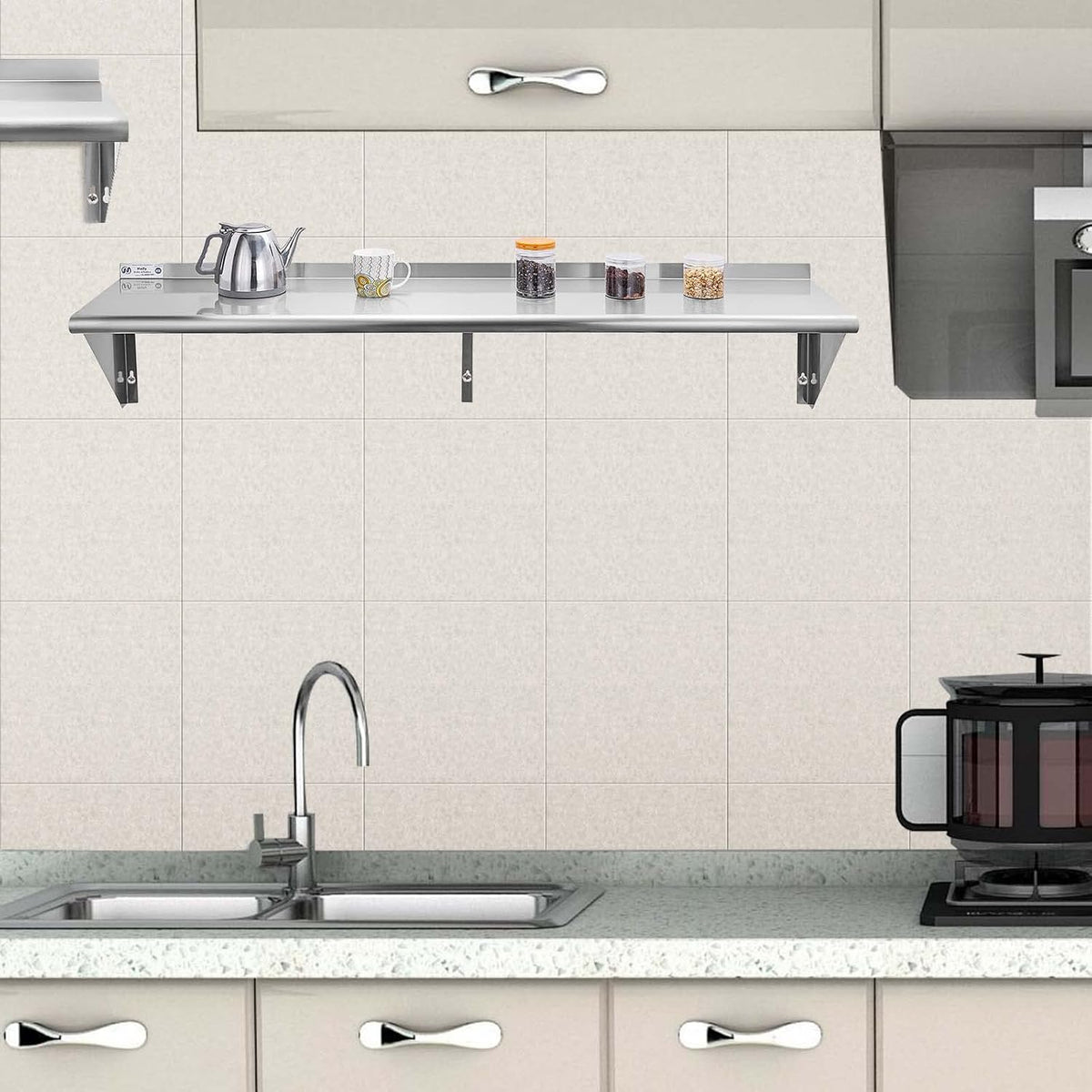 Hally Stainless Steel Shelf 2 Pack Wall Mounted Metal Shelves 10"x24" NSF