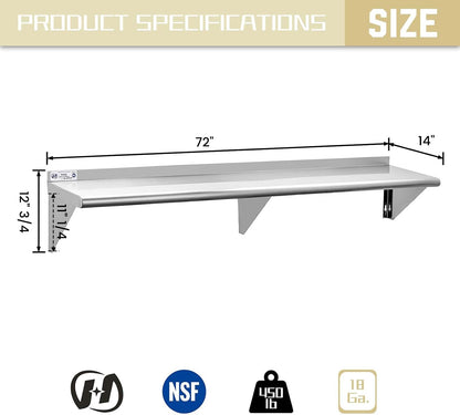 Hally Stainless Steel Shelf 2 Pack Wall Mounted Metal Shelves 10"x24" NSF