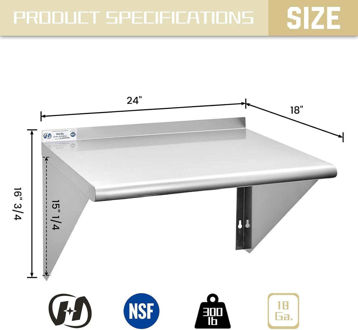 Hally Stainless Steel Shelf 2 Pack Wall Mounted Metal Shelves 10"x24" NSF