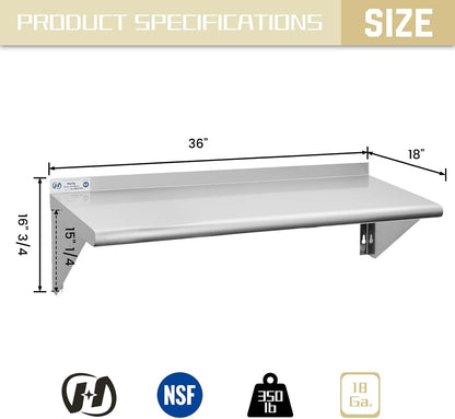 Hally Stainless Steel Shelf 2 Pack Wall Mounted Metal Shelves 10"x24" NSF