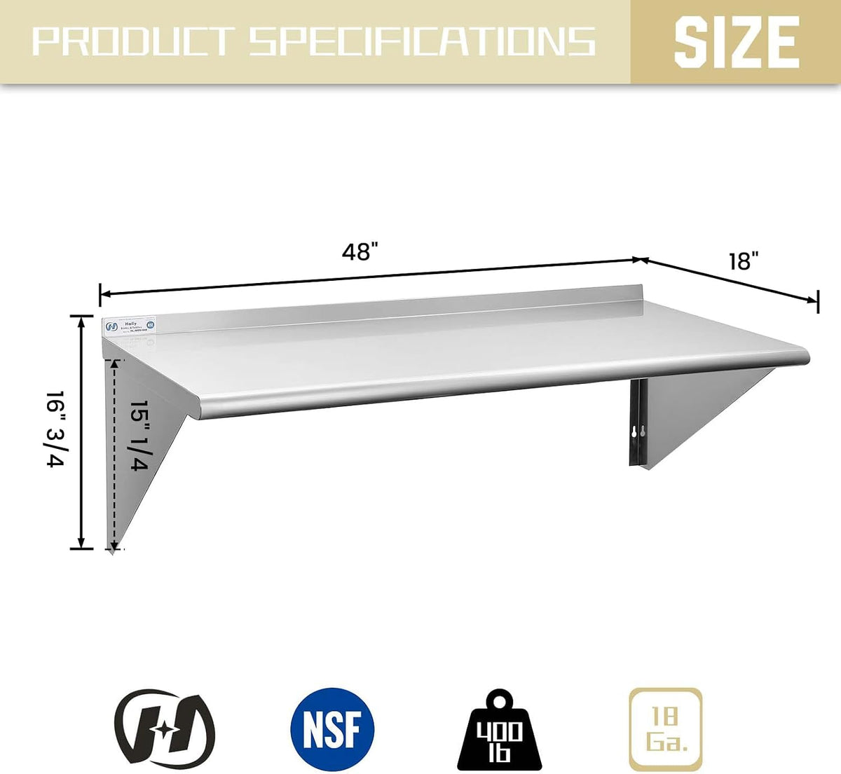 Hally Stainless Steel Shelf 2 Pack Wall Mounted Metal Shelves 10"x24" NSF