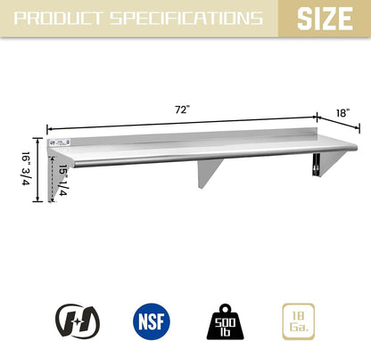 Hally Stainless Steel Shelf 2 Pack Wall Mounted Metal Shelves 10"x24" NSF