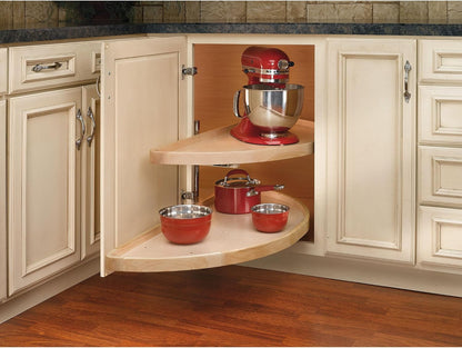 32" Dual Shelf Half Moon Lazy Susan Organizer, Wood