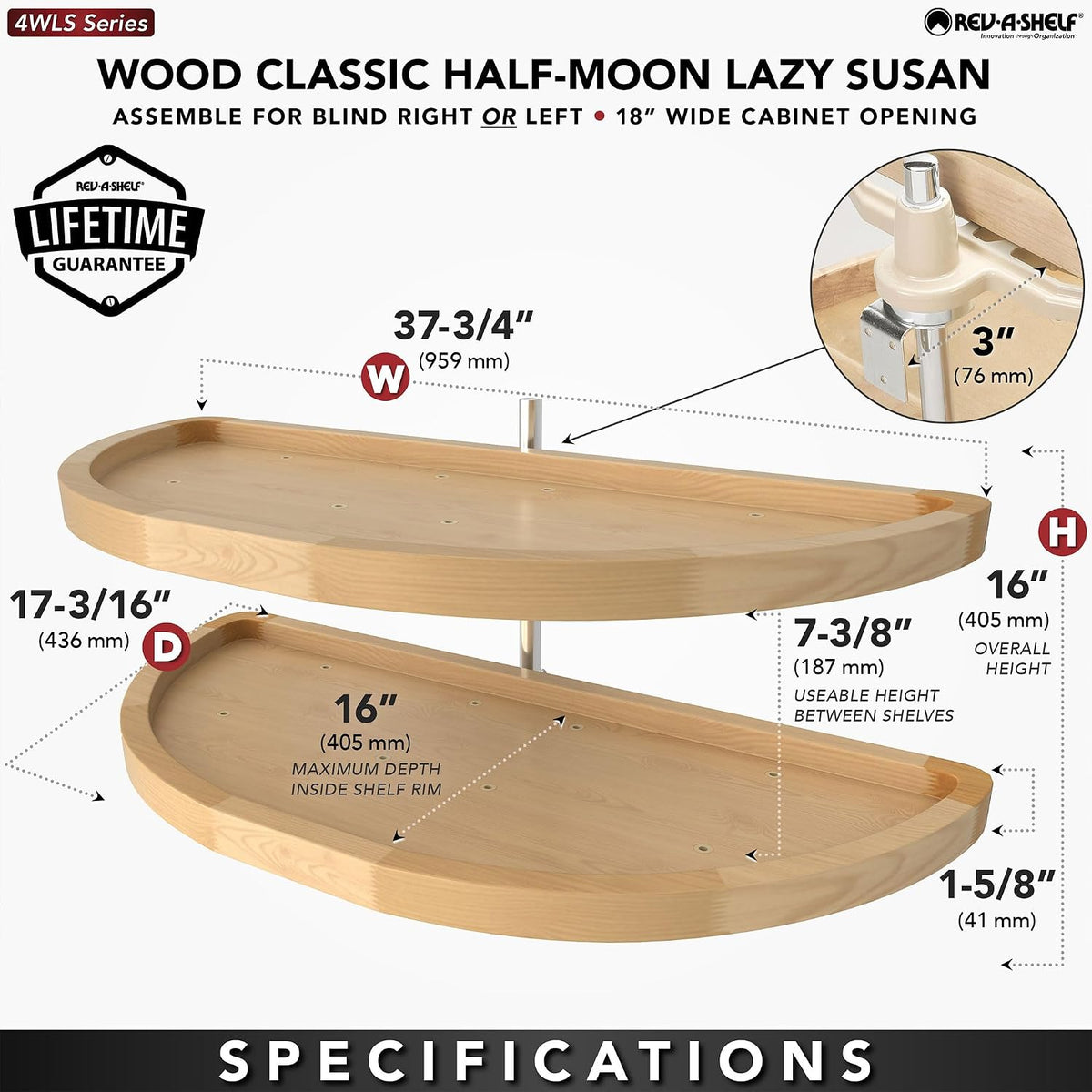 32" Dual Shelf Half Moon Lazy Susan Organizer, Wood