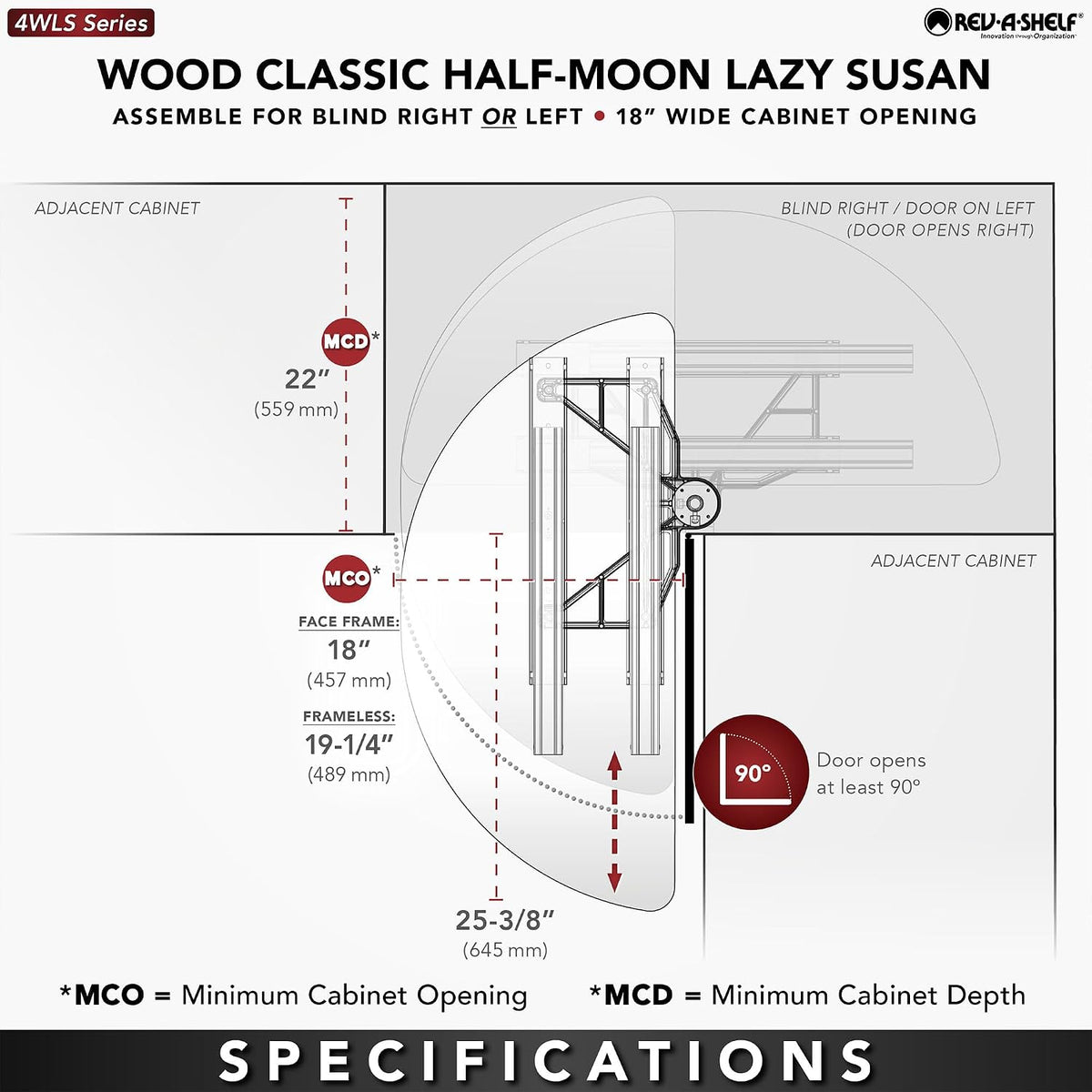 32" Dual Shelf Half Moon Lazy Susan Organizer, Wood