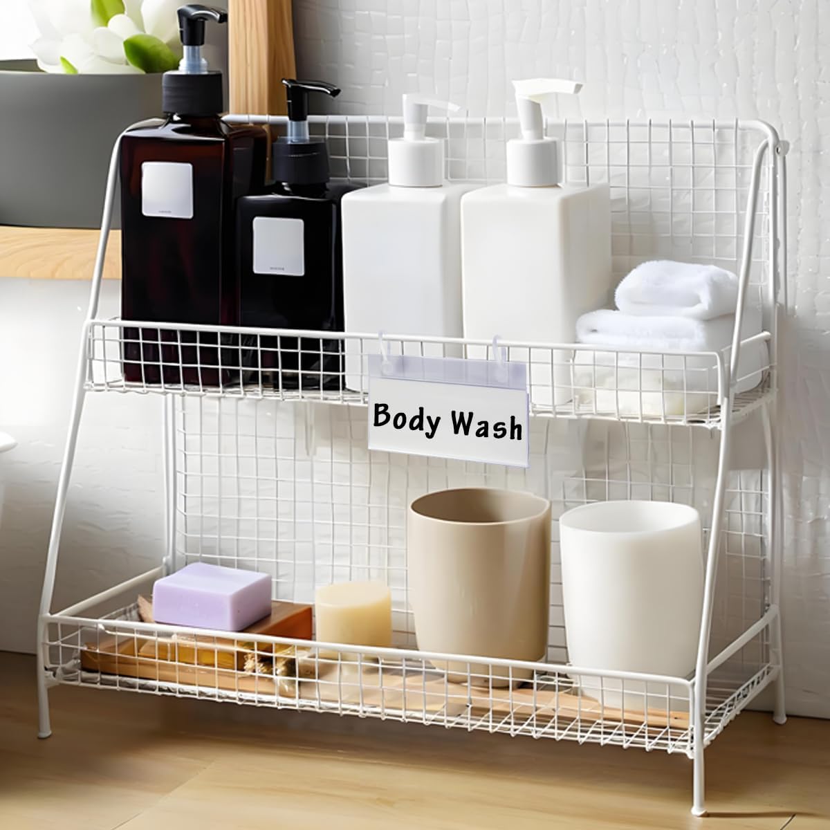 20 Pack Plastic Basket Label Holders with Paper Insert,3.94x1.57inch | Wire Shelf Labels Holder,Easy Clip Design,Snap Lock Closure,for Retail Supermarket Pantry Shelf,No Tools Needed