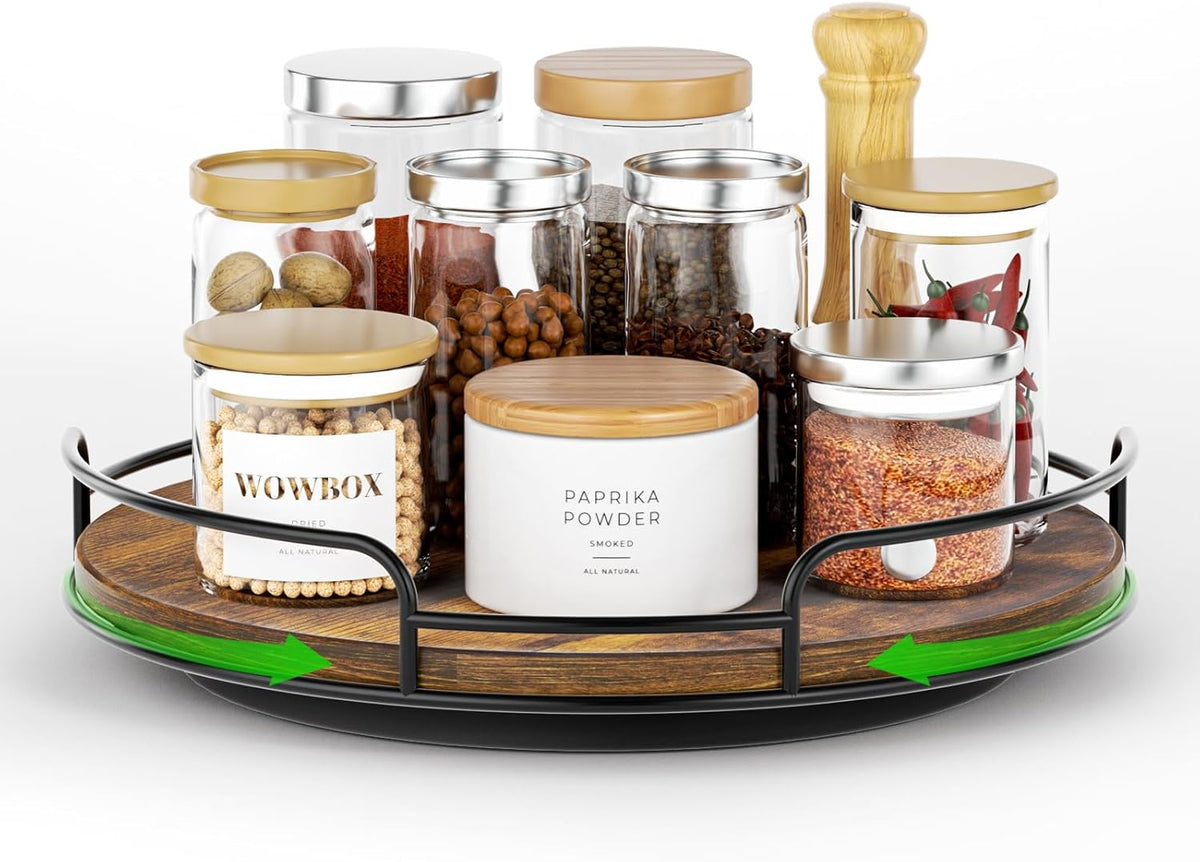 9" Lazy Susan Organizer for Table Top Rotating Spice Rack Organizations Wood Lazy Susan Turntable Organizer for Cabinet Kitchen Pantry Countertop Bathroom Vanity