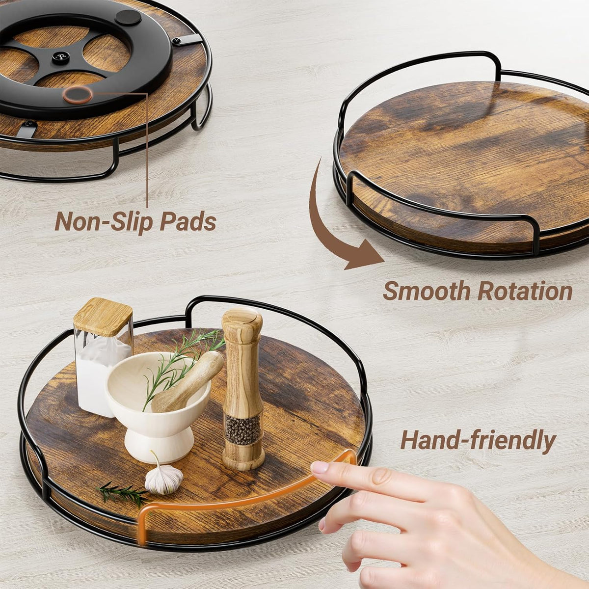 9" Lazy Susan Organizer for Table Top Rotating Spice Rack Organizations Wood Lazy Susan Turntable Organizer for Cabinet Kitchen Pantry Countertop Bathroom Vanity