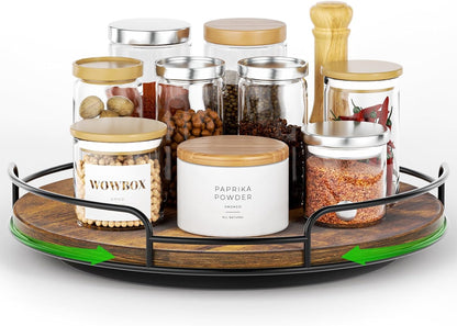 9" Lazy Susan Organizer for Table Top Rotating Spice Rack Organizations Wood Lazy Susan Turntable Organizer for Cabinet Kitchen Pantry Countertop Bathroom Vanity