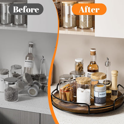 9" Lazy Susan Organizer for Table Top Rotating Spice Rack Organizations Wood Lazy Susan Turntable Organizer for Cabinet Kitchen Pantry Countertop Bathroom Vanity