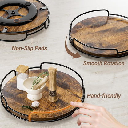 9" Lazy Susan Organizer for Table Top Rotating Spice Rack Organizations Wood Lazy Susan Turntable Organizer for Cabinet Kitchen Pantry Countertop Bathroom Vanity