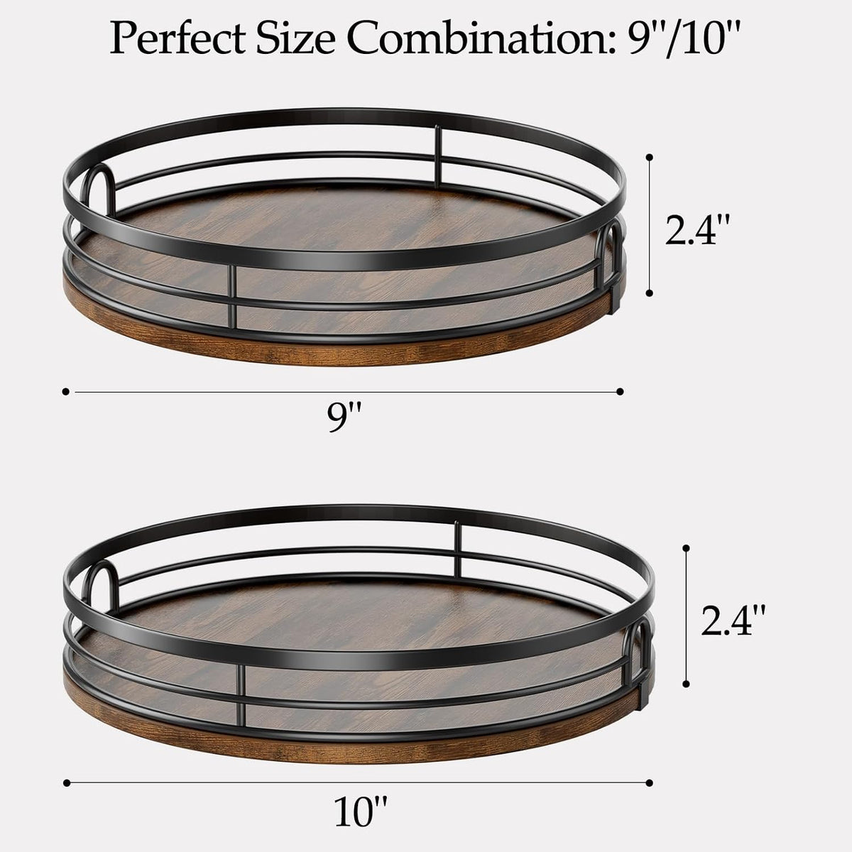 LAMU 9'' Lazy Susan Turntable Organizer for Cabinet, Round Wood Lazy Susan for Table Top, Kitchen, Countertop, Pantry, Spice, Bathroom Vanity, Coffee, Farmhouse Decor