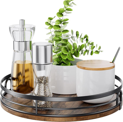 LAMU 9'' Lazy Susan Turntable Organizer for Cabinet, Round Wood Lazy Susan for Table Top, Kitchen, Countertop, Pantry, Spice, Bathroom Vanity, Coffee, Farmhouse Decor
