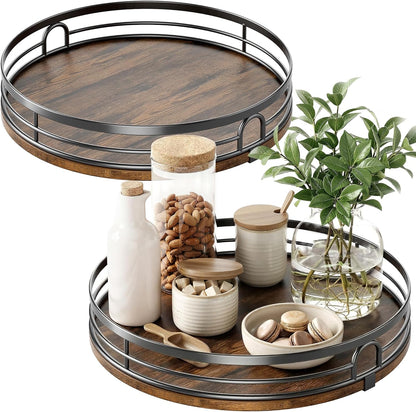 LAMU 9'' Lazy Susan Turntable Organizer for Cabinet, Round Wood Lazy Susan for Table Top, Kitchen, Countertop, Pantry, Spice, Bathroom Vanity, Coffee, Farmhouse Decor
