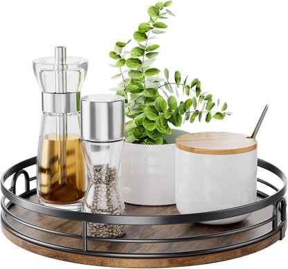 LAMU 9'' Lazy Susan Turntable Organizer for Cabinet, Round Wood Lazy Susan for Table Top, Kitchen, Countertop, Pantry, Spice, Bathroom Vanity, Coffee, Farmhouse Decor