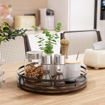 LAMU 9'' Lazy Susan Turntable Organizer for Cabinet, Round Wood Lazy Susan for Table Top, Kitchen, Countertop, Pantry, Spice, Bathroom Vanity, Coffee, Farmhouse Decor