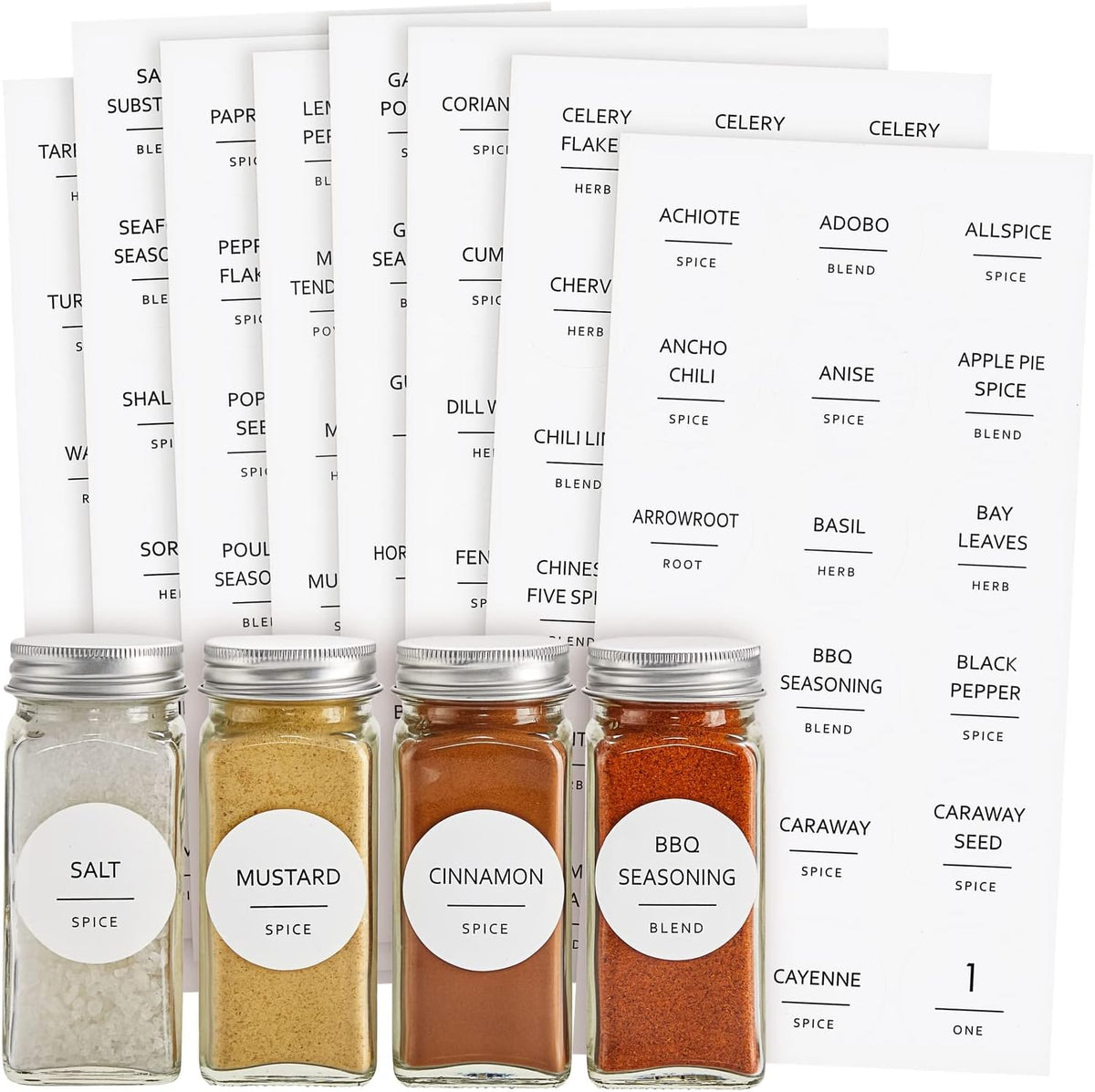 Round Spice Jar Labels - Water-Resistant Removable Vinyl Lid Stickers - Spice Rack & Seasoning Bottle Labels - Pantry Organization - Pack of 144, 1.5"