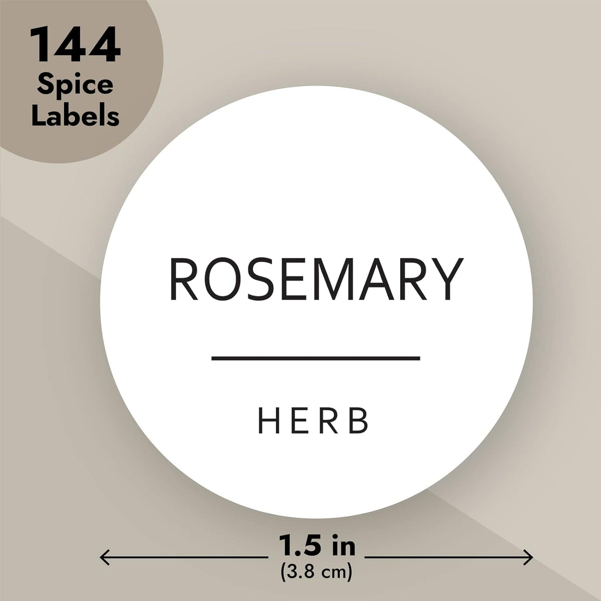 Round Spice Jar Labels - Water-Resistant Removable Vinyl Lid Stickers - Spice Rack & Seasoning Bottle Labels - Pantry Organization - Pack of 144, 1.5"