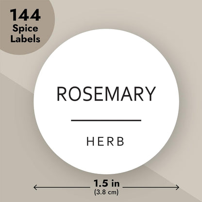 Round Spice Jar Labels - Water-Resistant Removable Vinyl Lid Stickers - Spice Rack & Seasoning Bottle Labels - Pantry Organization - Pack of 144, 1.5"