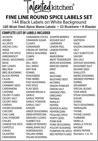 Round Spice Jar Labels - Water-Resistant Removable Vinyl Lid Stickers - Spice Rack & Seasoning Bottle Labels - Pantry Organization - Pack of 144, 1.5"