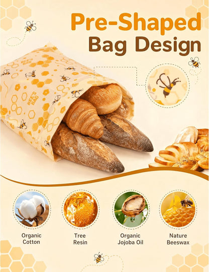 Beeswax Food Storage Bags 8 Pack-2L/2M/4S, Reusable & Natural