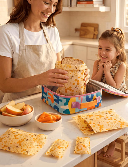 Beeswax Food Storage Bags 8 Pack-2L/2M/4S, Reusable & Natural