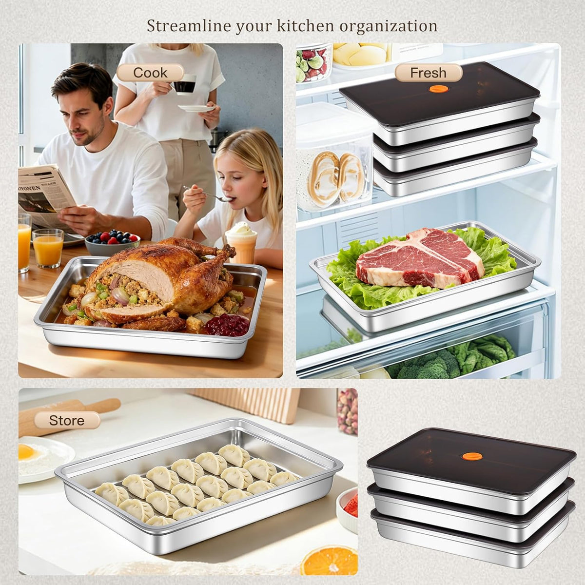stainless steelFood Storage Containers setsstorage box with lidfreezer FrozenKitchen tray with lidOven plateSide dish plate Freezer & Dishwasher Safe
