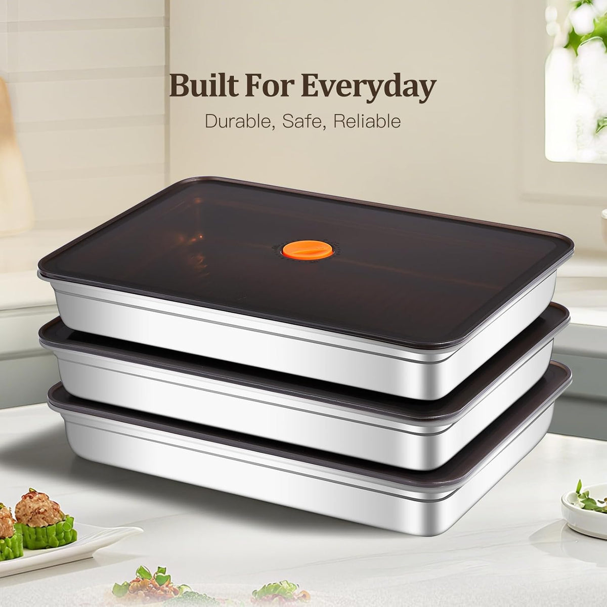 stainless steelFood Storage Containers setsstorage box with lidfreezer FrozenKitchen tray with lidOven plateSide dish plate Freezer & Dishwasher Safe
